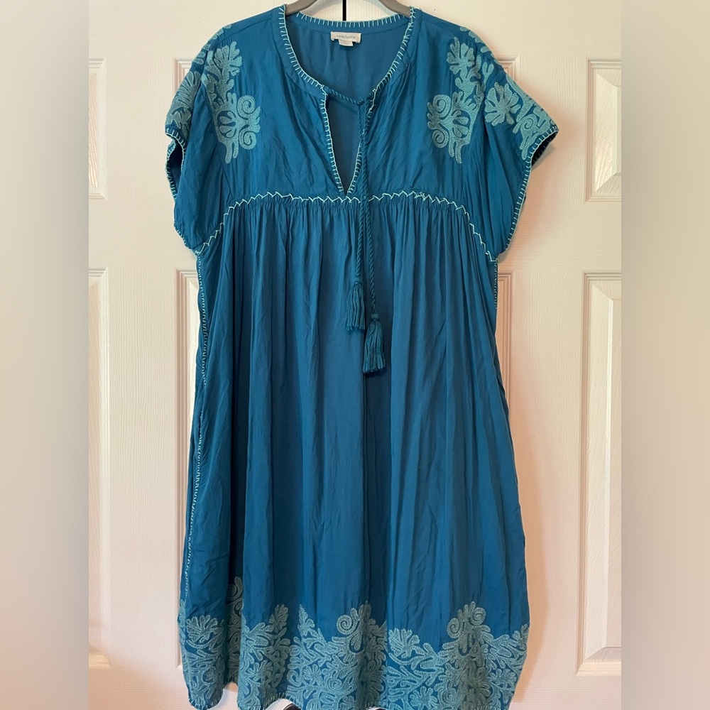 Sundance Teal Embroidered Midi Dress